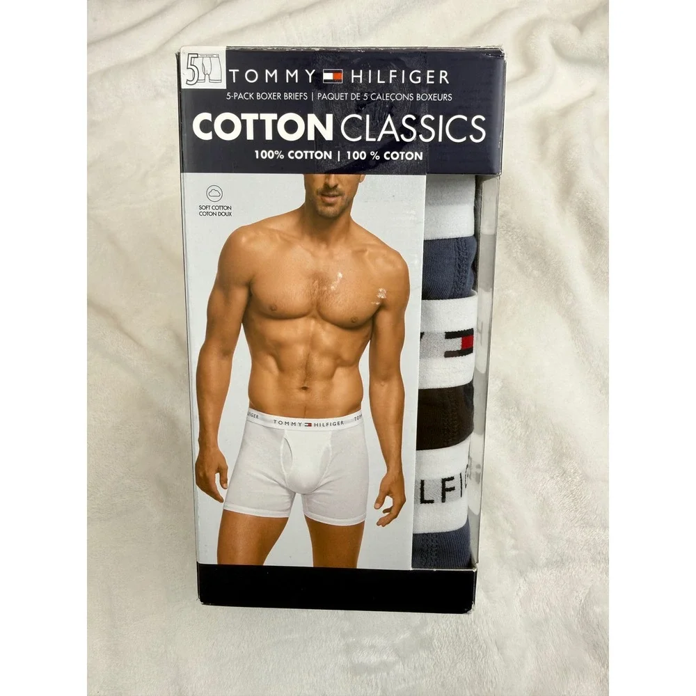 Tommy Hilfiger Mens 5-Pack Cotton Classics Boxer Briefs Blue Black Small New